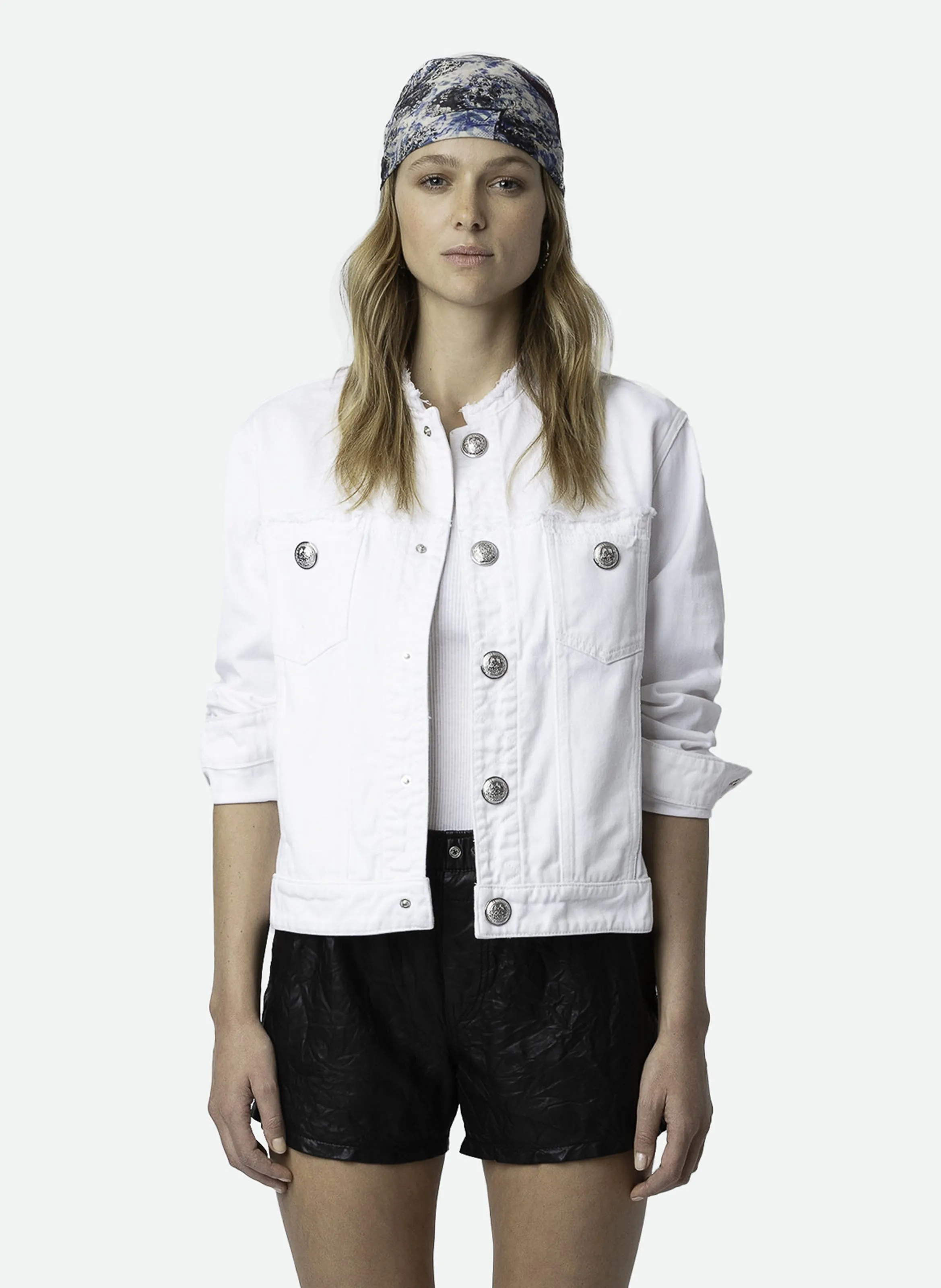 ZADIG&VOLTAIRE KAELY  CHAQUETA BORDADA DE CUELLO REDONDO EN DENIM EN BLANCO