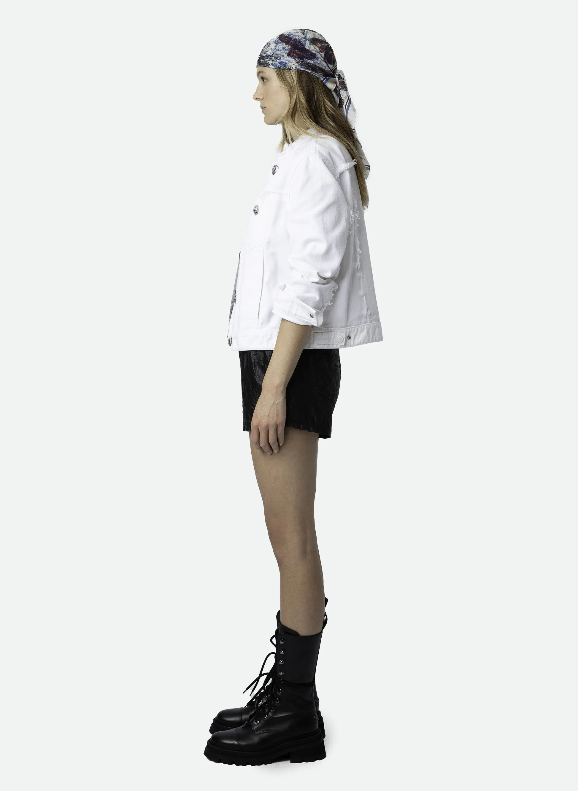 ZADIG&VOLTAIRE KAELY  CHAQUETA BORDADA DE CUELLO REDONDO EN DENIM EN BLANCO