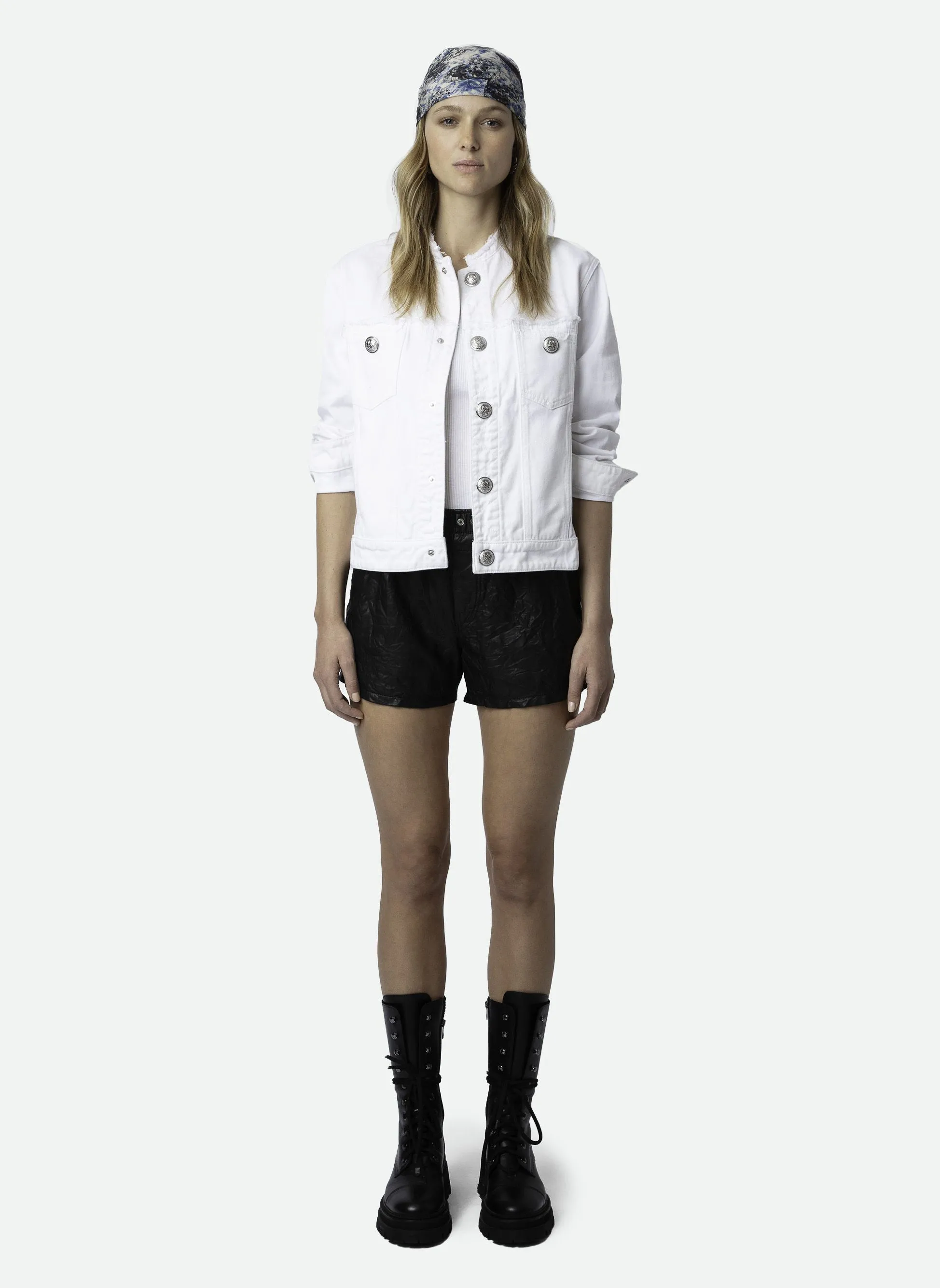 ZADIG&VOLTAIRE KAELY  CHAQUETA BORDADA DE CUELLO REDONDO EN DENIM EN BLANCO