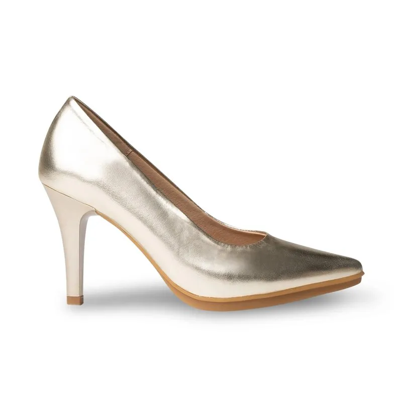 Zapatos De Salón Mujer Piel Napa Metalizada Tacón Alto 1500 Platino, de Eva Mañas