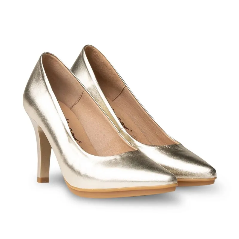 Zapatos De Salón Mujer Piel Napa Metalizada Tacón Alto 1500 Platino, de Eva Mañas