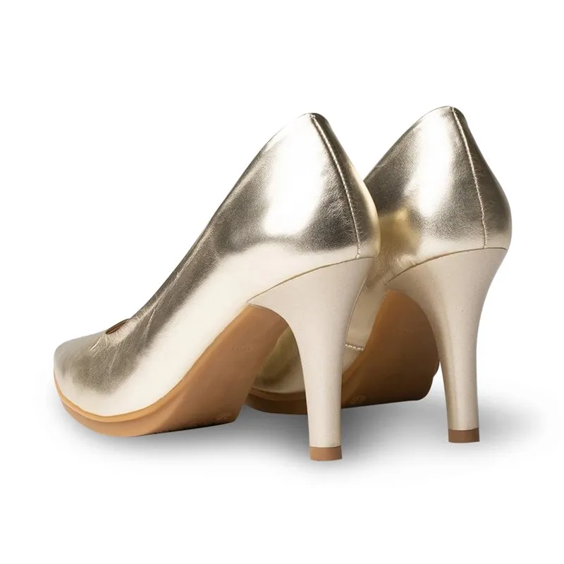 Zapatos De Salón Mujer Piel Napa Metalizada Tacón Alto 1500 Platino, de Eva Mañas