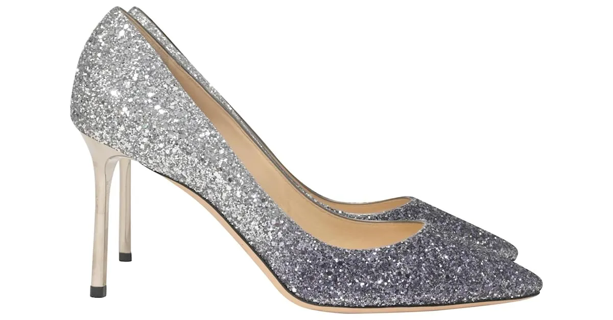 Zapatos de tacón Romy en purpurina plateada Jimmy Choo Plata 