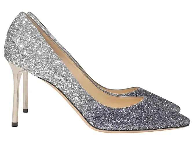 Zapatos de tacón Romy en purpurina plateada Jimmy Choo Plata 