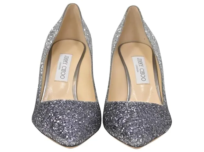 Zapatos de tacón Romy en purpurina plateada Jimmy Choo Plata 