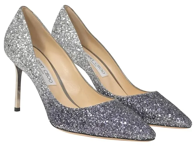 Zapatos de tacón Romy en purpurina plateada Jimmy Choo Plata 