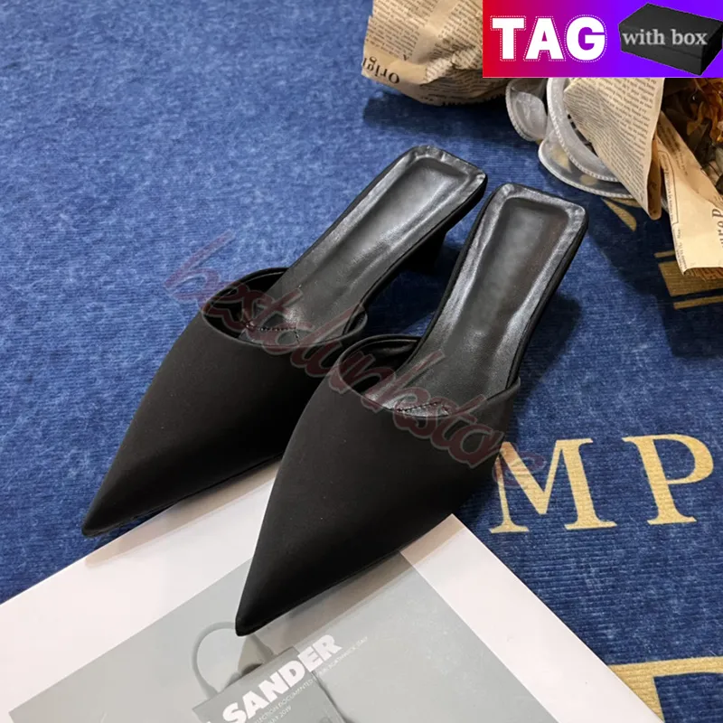 Zapatos de vestir de diseñador para mujeres con caja de mulas de satén de lujo mulas de chocolate negro sandalias de moda de mod