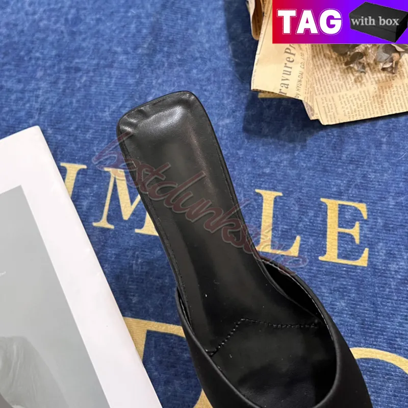 Zapatos de vestir de diseñador para mujeres con caja de mulas de satén de lujo mulas de chocolate negro sandalias de moda de mod