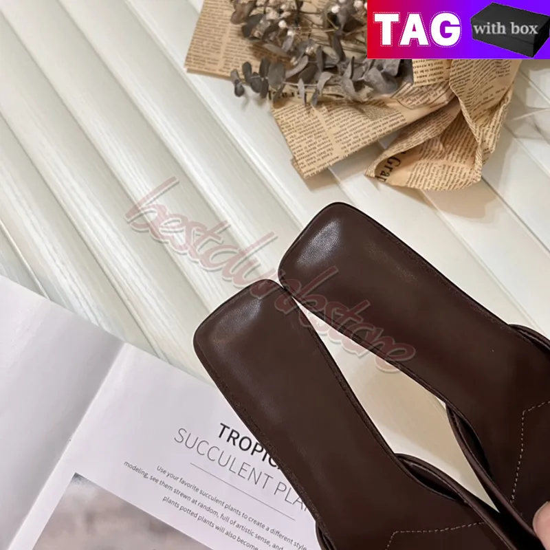 Zapatos de vestir de diseñador para mujeres con caja de mulas de satén de lujo mulas de chocolate negro sandalias de moda de mod