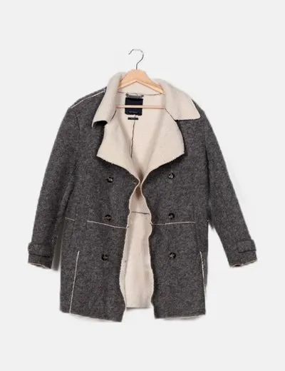 Zara Abrigo lana gris con borreguito